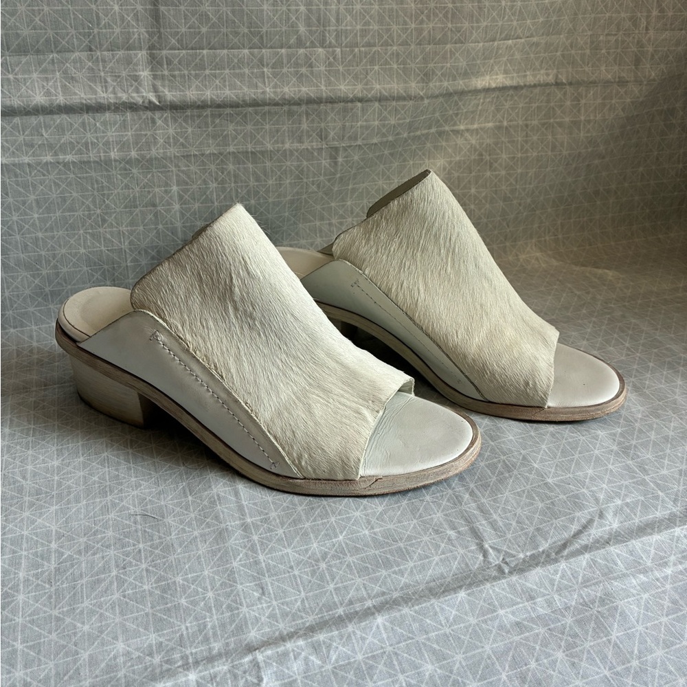 Wal & Pai Netra White Hair on Hide Calfskin Heeled Mules 41